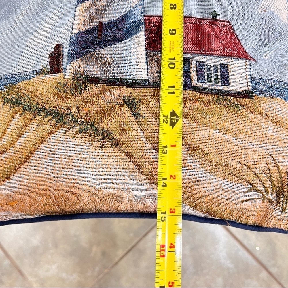 Lighthouse Sailboat Tapestry Throw Pillow Seagulls Nautical Square 15” 2 sided - Picture 5 of 5